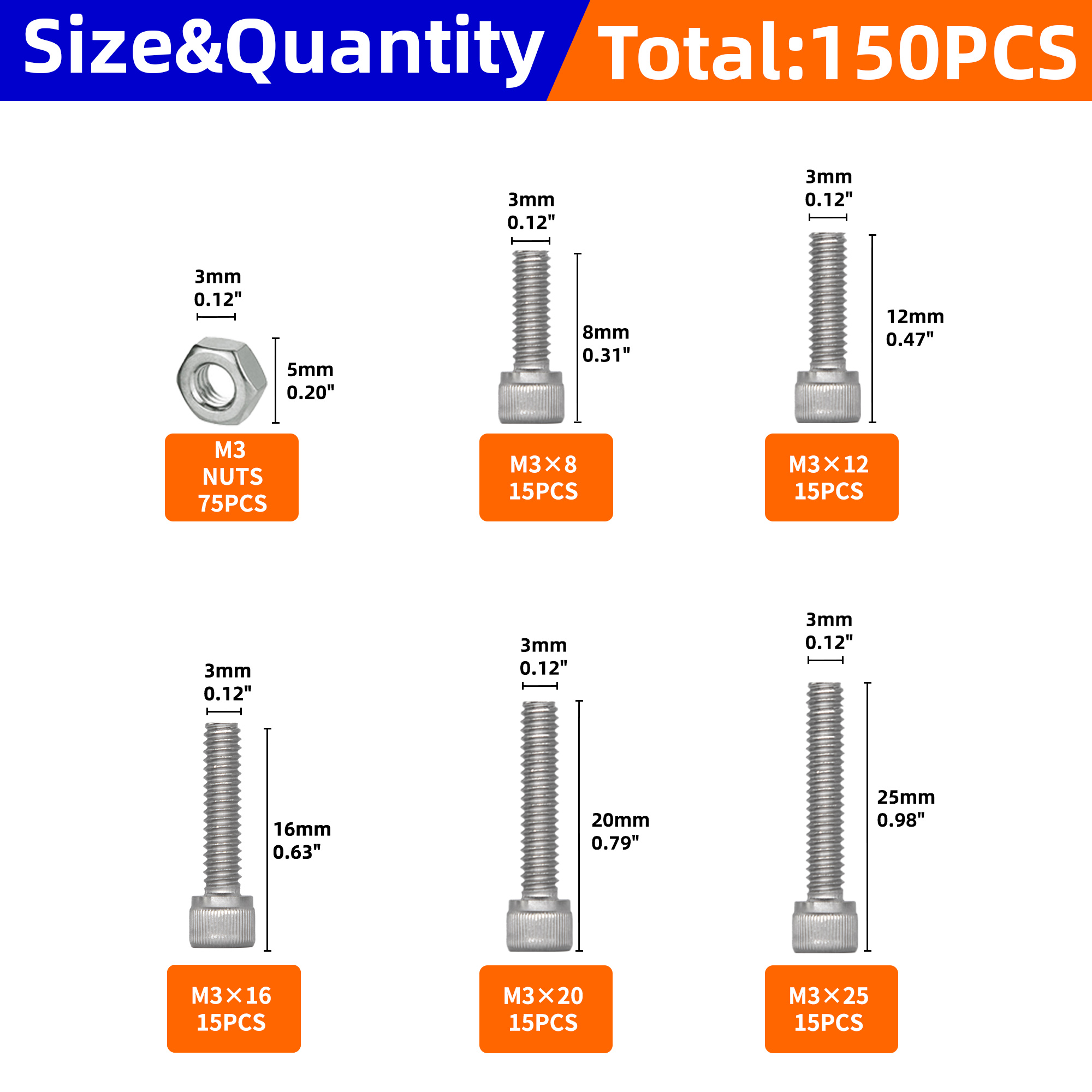 150PCS Hex Head Screw And Nut  - đánh giá và giá Nuts Mix